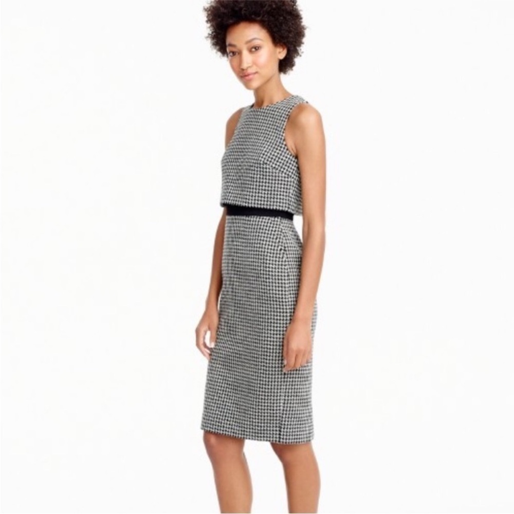 Jcrew Wool Shift Dress Black White Career Office Workwear Career Sleeveless